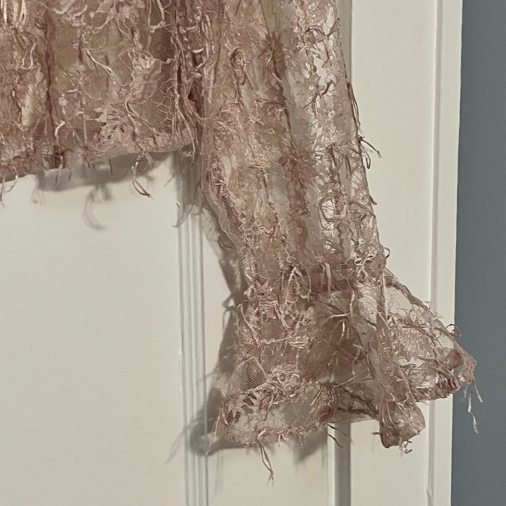 Willow & Root sheer floral lace top size small powder pink fringe detail - Picture 7 of 11